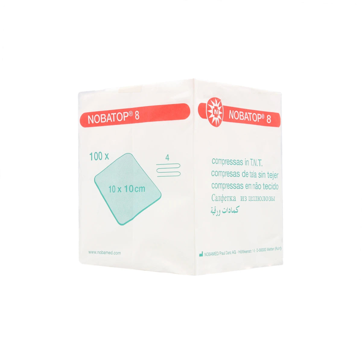 100 Stk Vlieskompressen 4-lagig NOBATOP 8 von Nobamed 10 cm x 10 cm - 854012