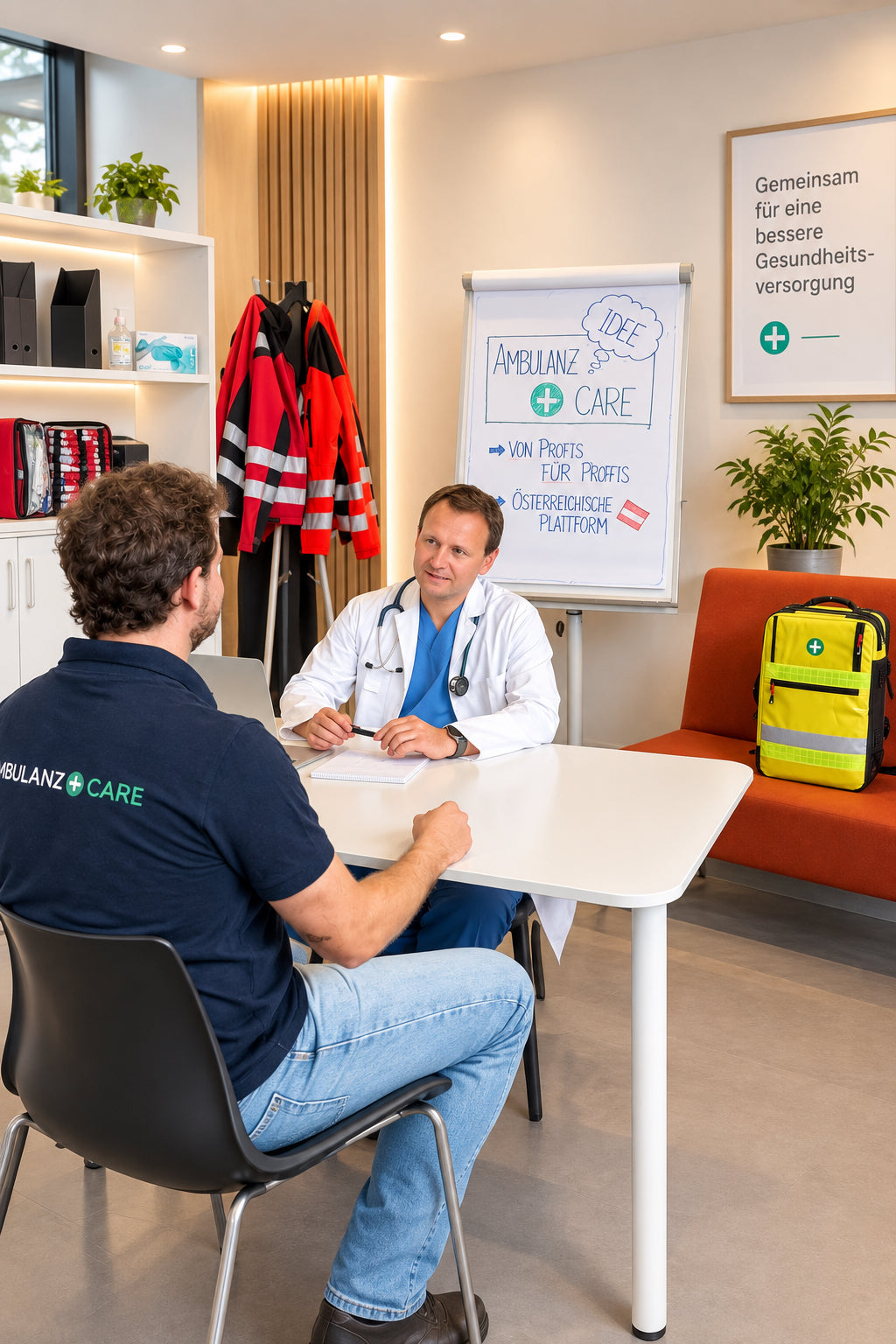 Arzt mit strukturierter medizinischer Ausstattung für Praxis, Bereitschaft und Hausbesuch